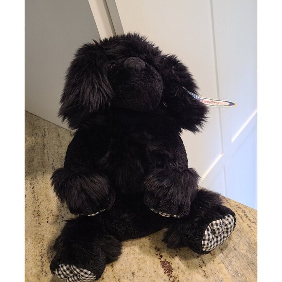 Mary Meyer Black Pipi Poodle 14" Plush Stuffed Animal w Gingham Paws & Bow - Picture 1 of 11